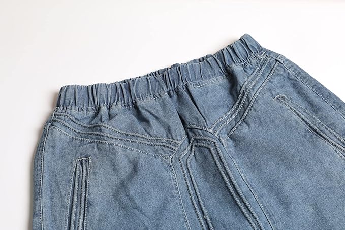 Vintage stretch high waist frayed A-line long denim skirt