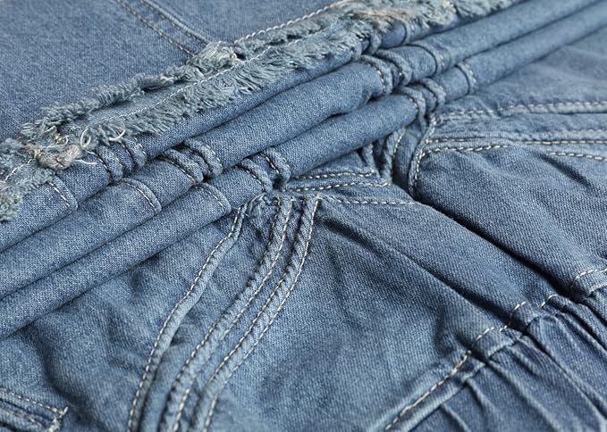 Vintage stretch high waist frayed A-line long denim skirt