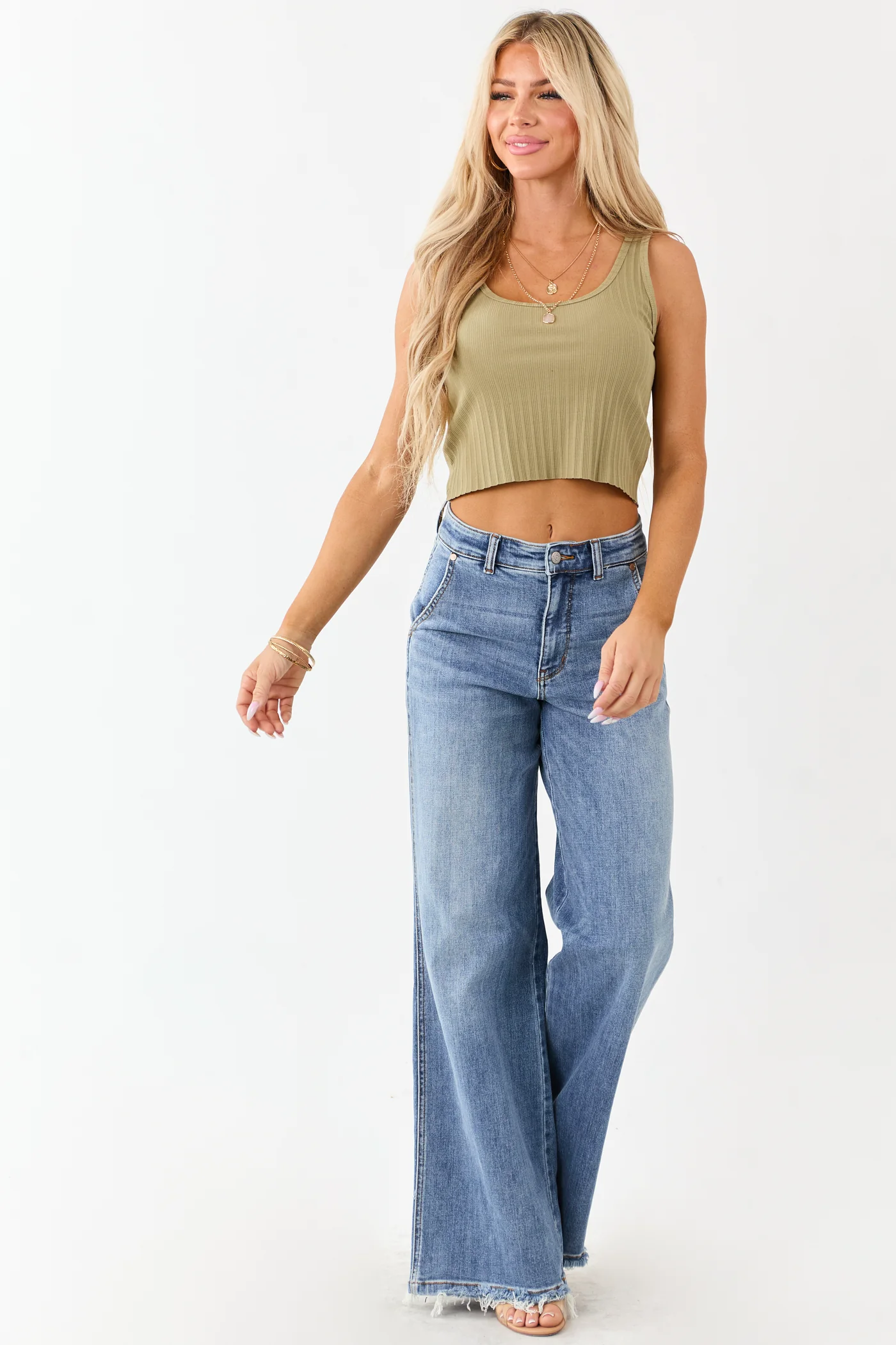 Medium High Rise Retro Wide Stretchy Jeans