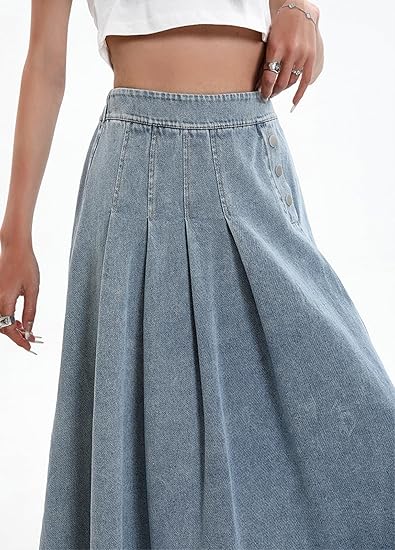 Women Pleated Denim Skirt