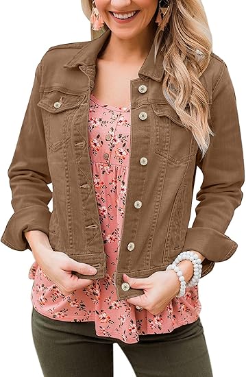 Women's Basic Long Sleeves Button Down Fitted Denim Jean Jackets