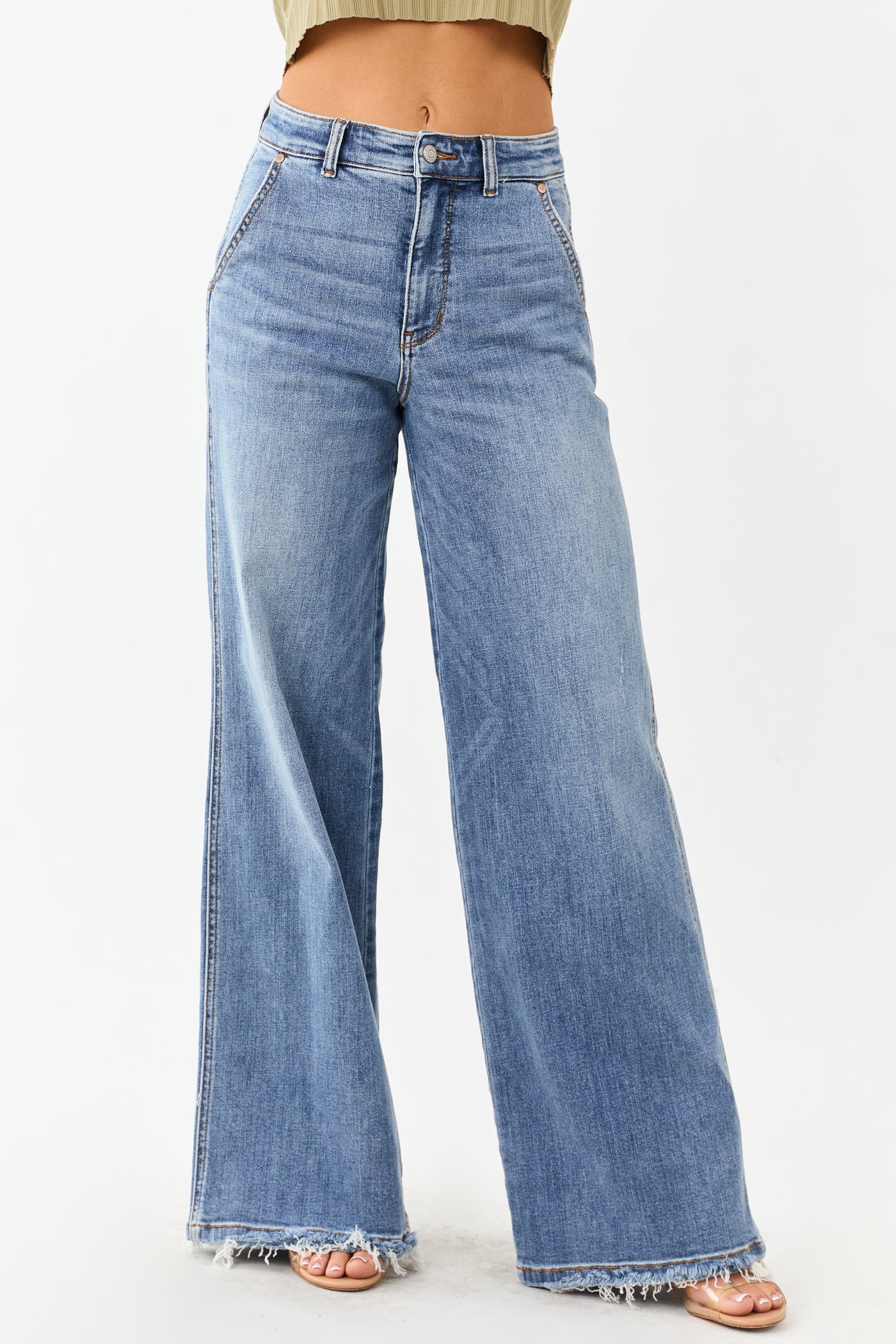 Medium High Rise Retro Wide Stretchy Jeans