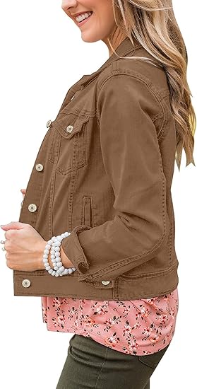 Women's Basic Long Sleeves Button Down Fitted Denim Jean Jackets