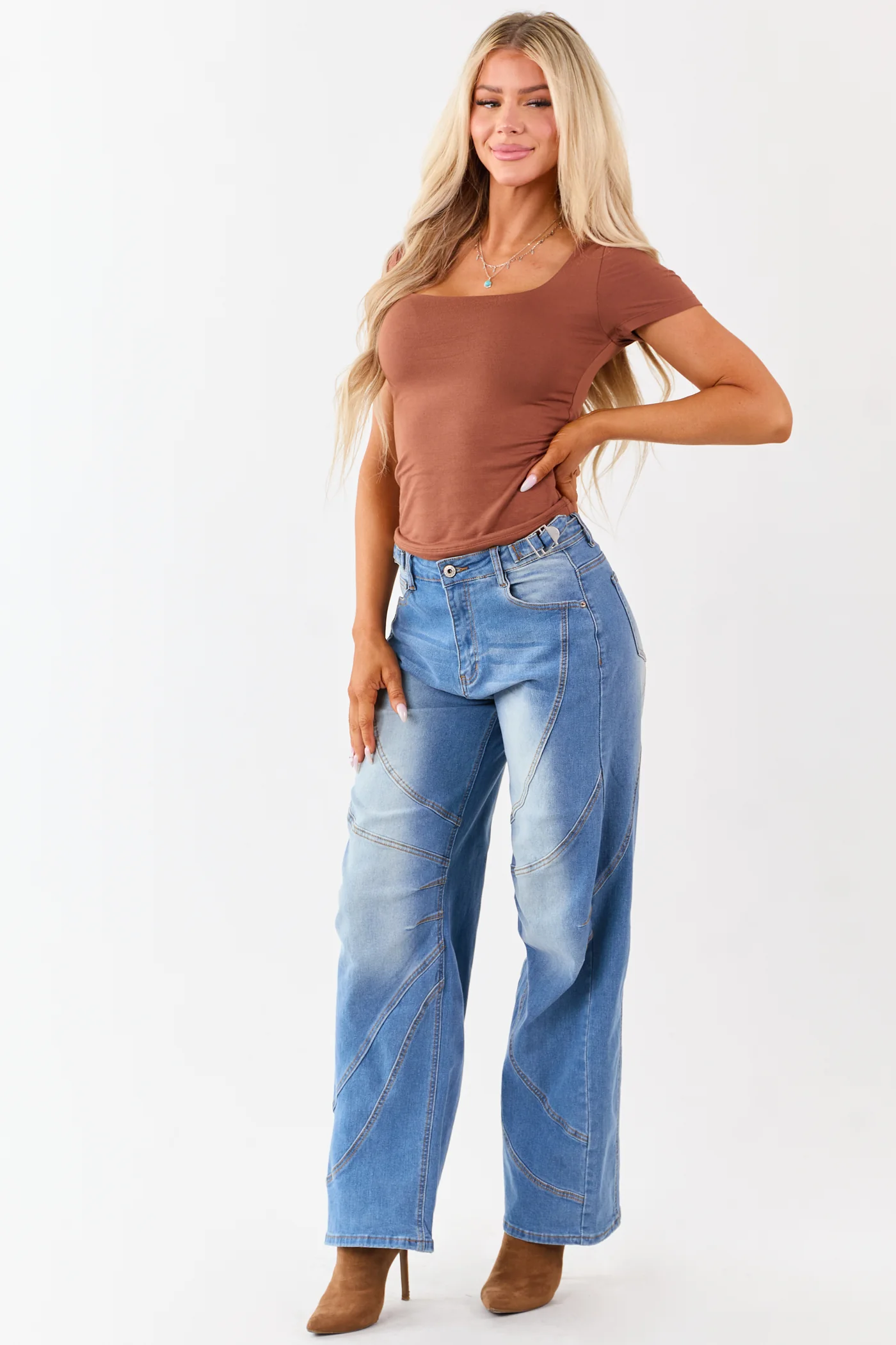 Seam Detailed Wide Leg Stretchy Jeans
