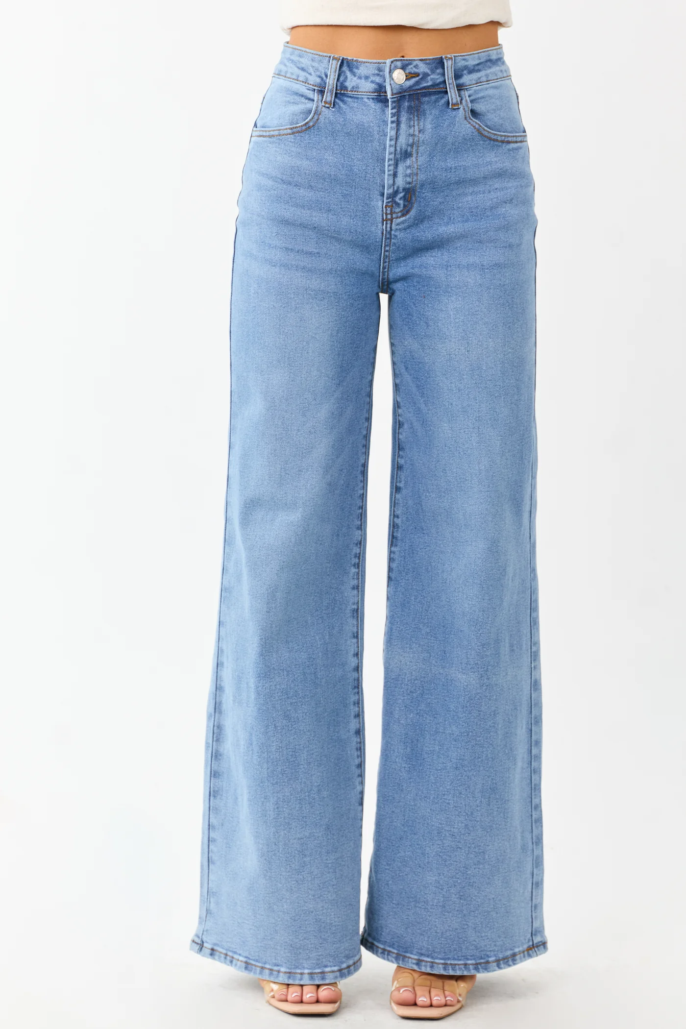Medium Wash High Rise Wide Leg Stretchy Jeans