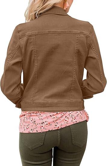 Women's Basic Long Sleeves Button Down Fitted Denim Jean Jackets