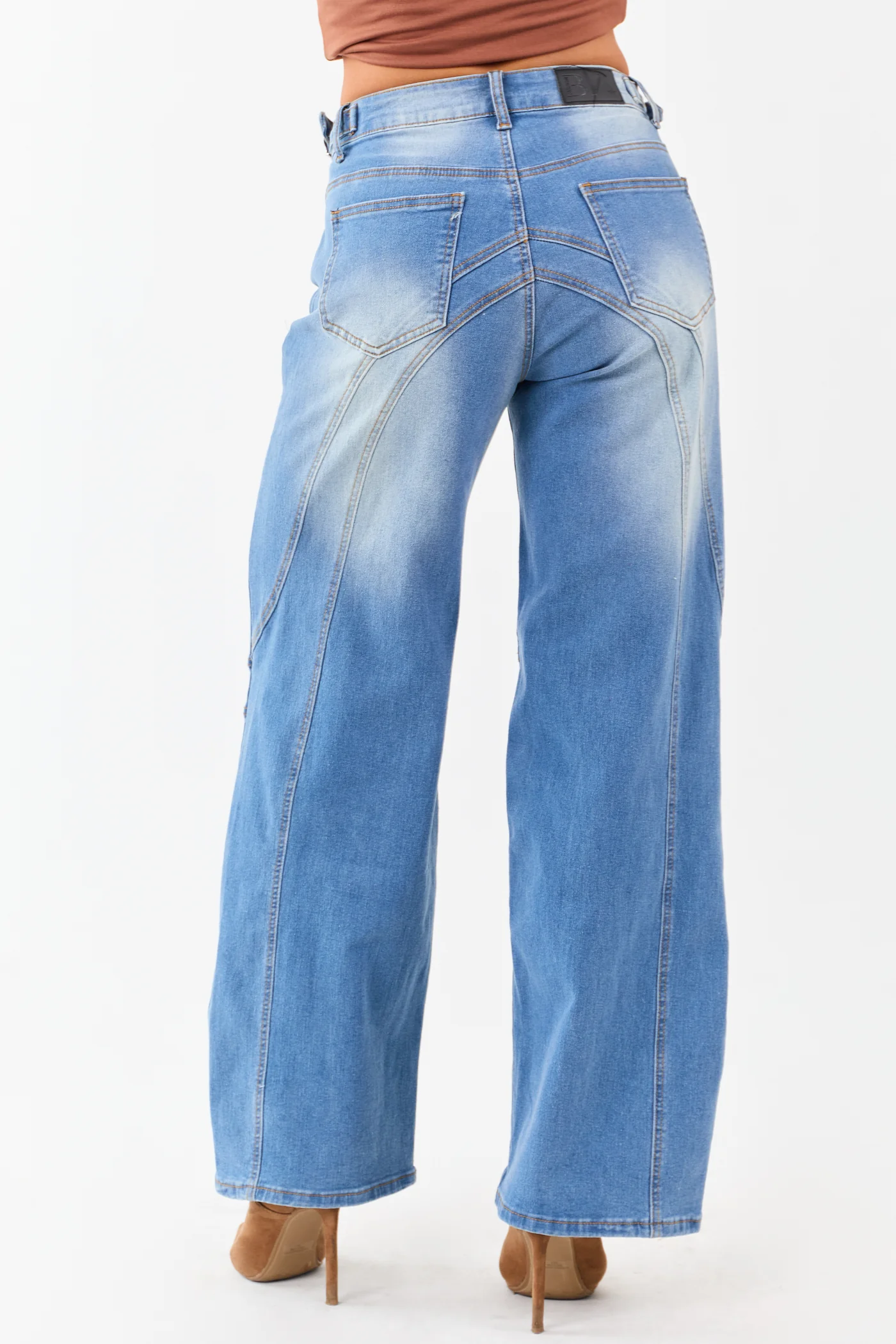 Seam Detailed Wide Leg Stretchy Jeans