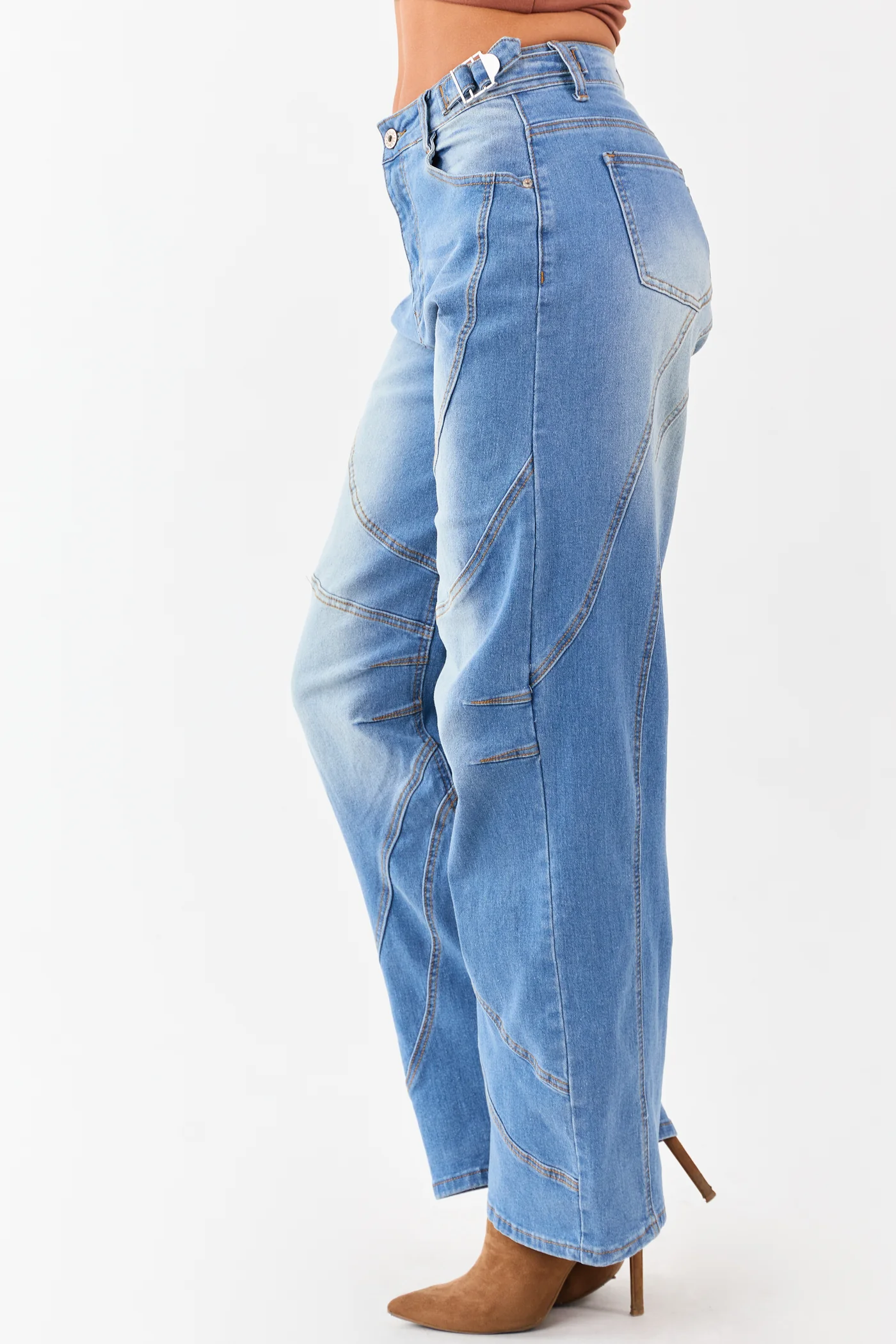 Seam Detailed Wide Leg Stretchy Jeans