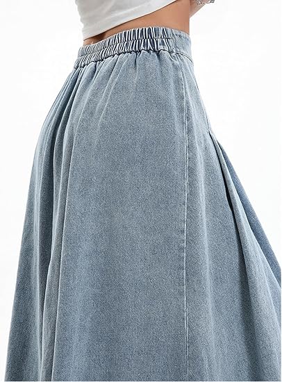 Women Pleated Denim Skirt