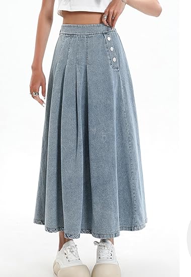 Women Pleated Denim Skirt