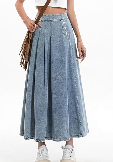 Women Pleated Denim Skirt