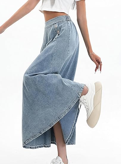 Women Pleated Denim Skirt