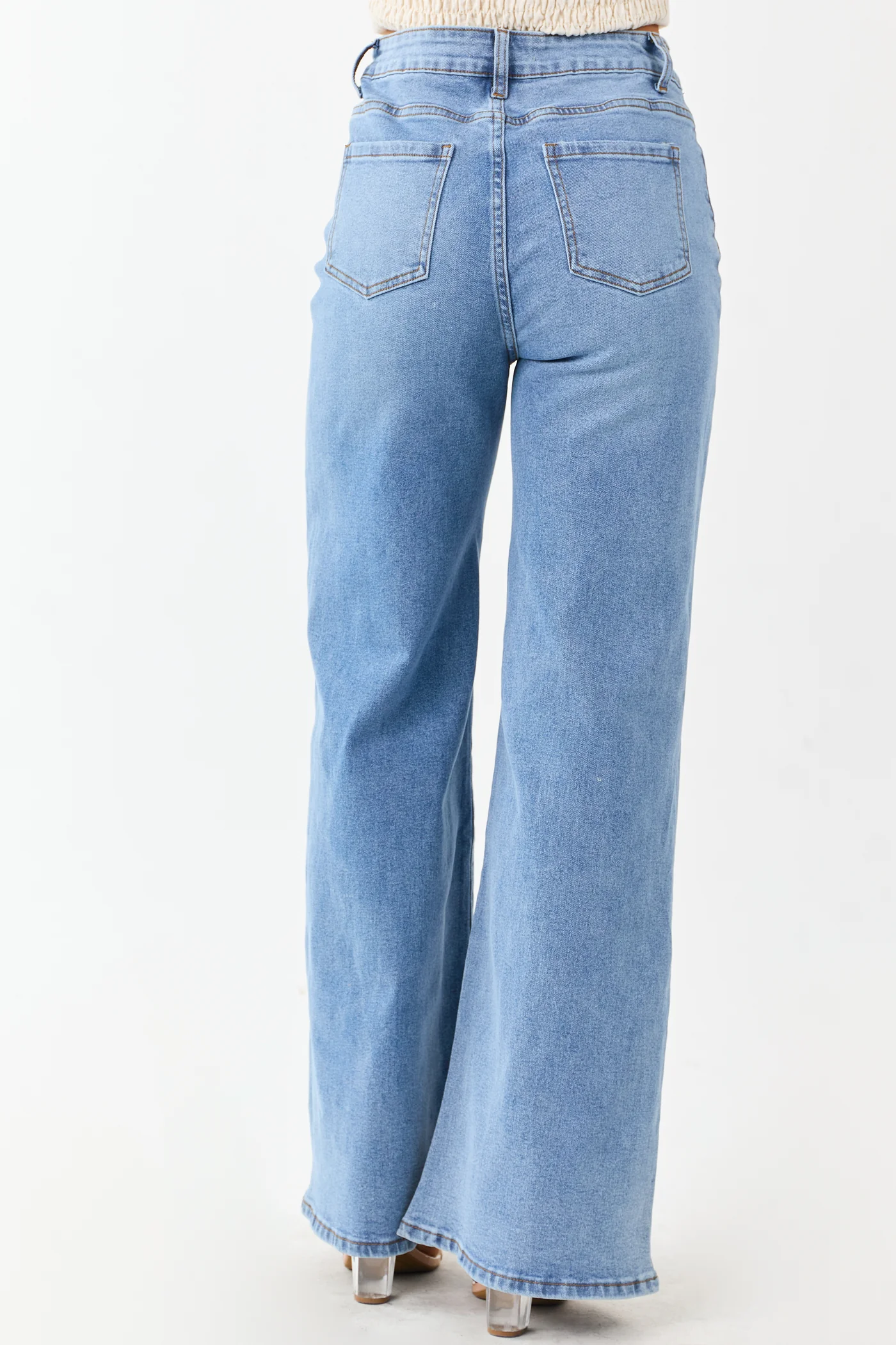 Medium Wash High Rise Wide Leg Stretchy Jeans