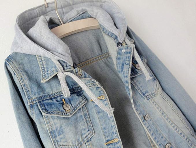 Women's Casual Detachable Hoodie Denim Jacket
