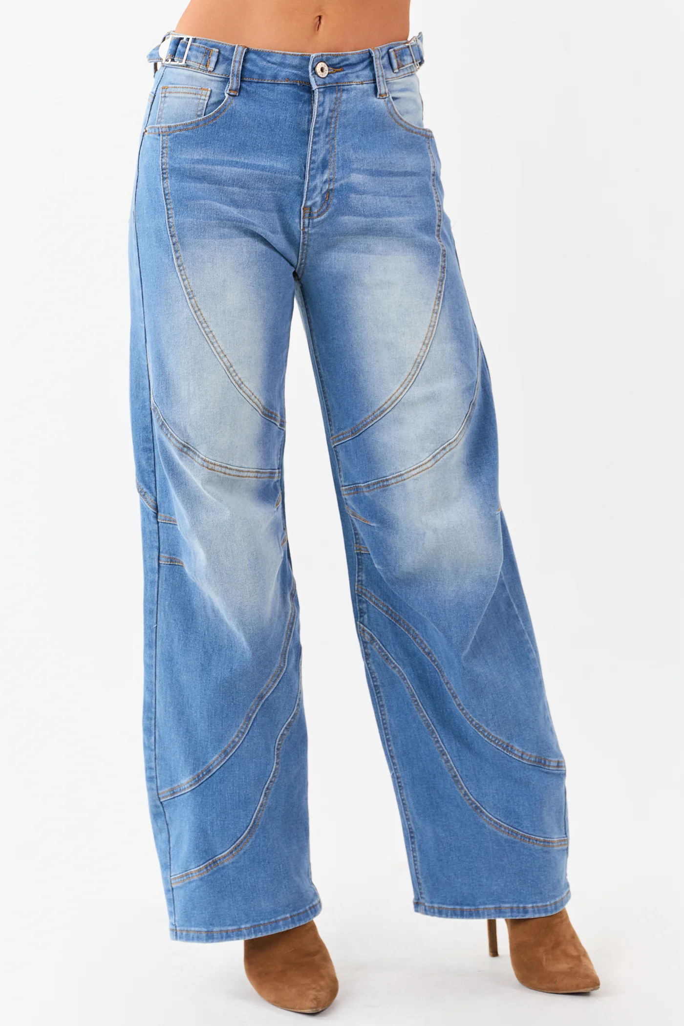 Seam Detailed Wide Leg Stretchy Jeans