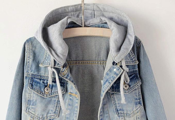 Women's Casual Detachable Hoodie Denim Jacket