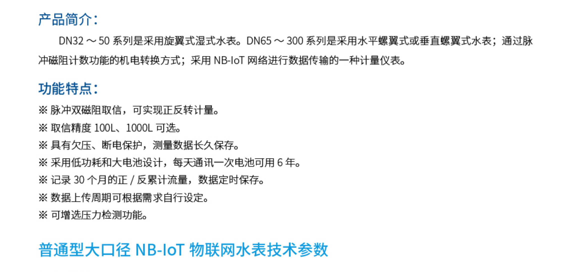 1普通型大口径 NB-loT 物联网水表