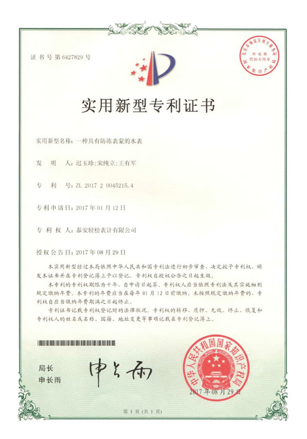 一种具有防冻表蒙的水表