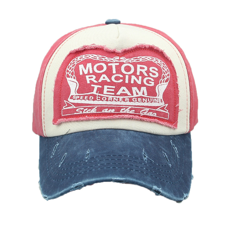 Distressed printed wide-brim baseball cap