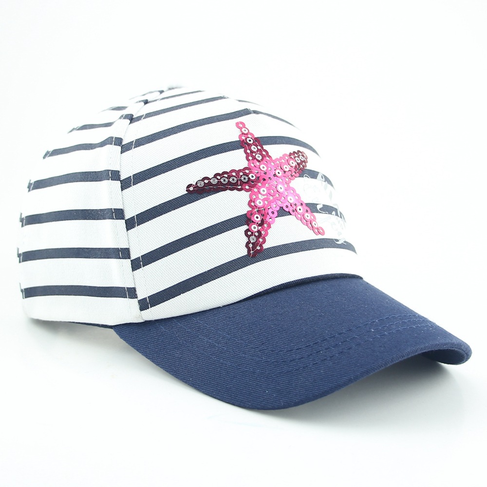 Embroidered silver powder printed striped plastic buckle hat