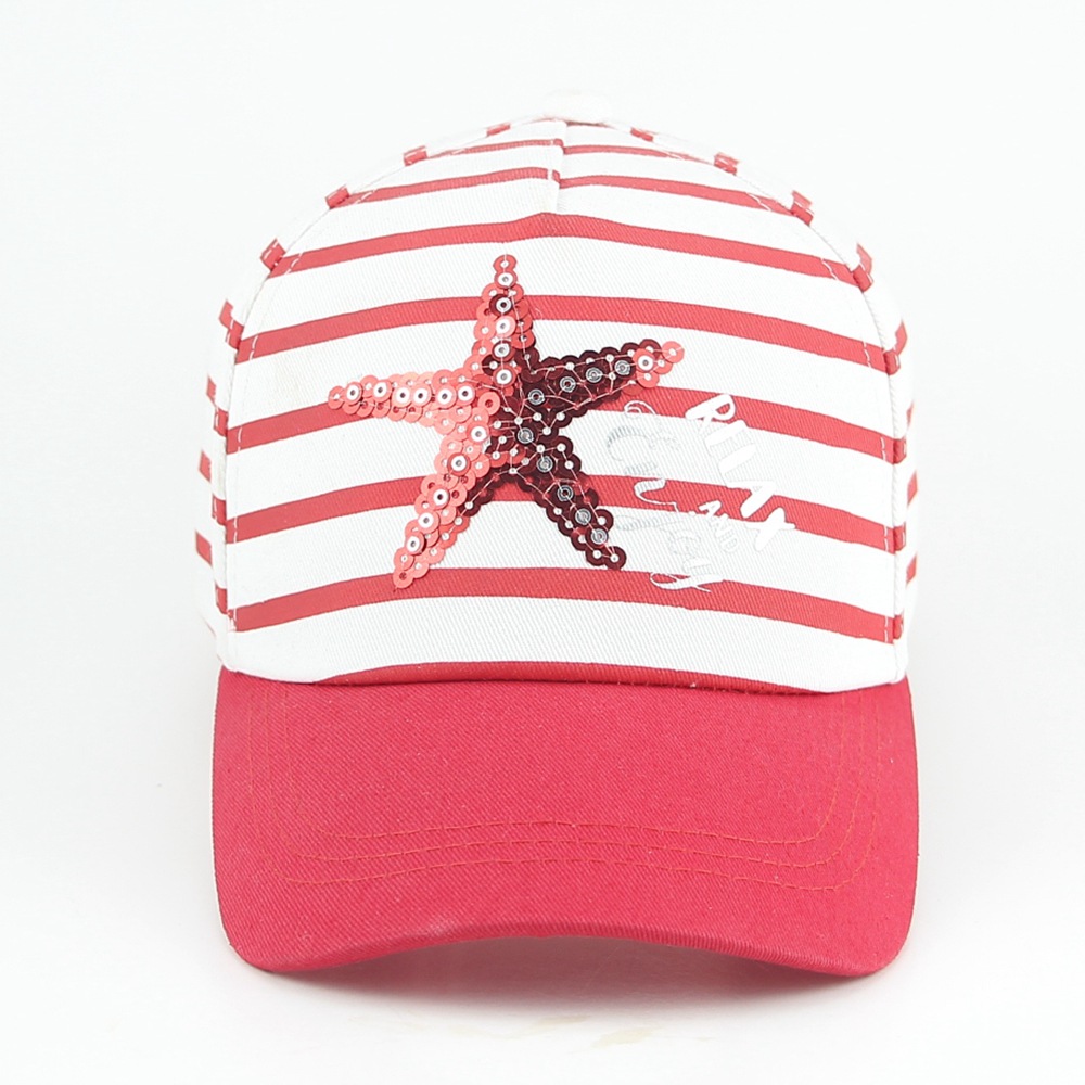 Embroidered silver powder printed striped plastic buckle hat