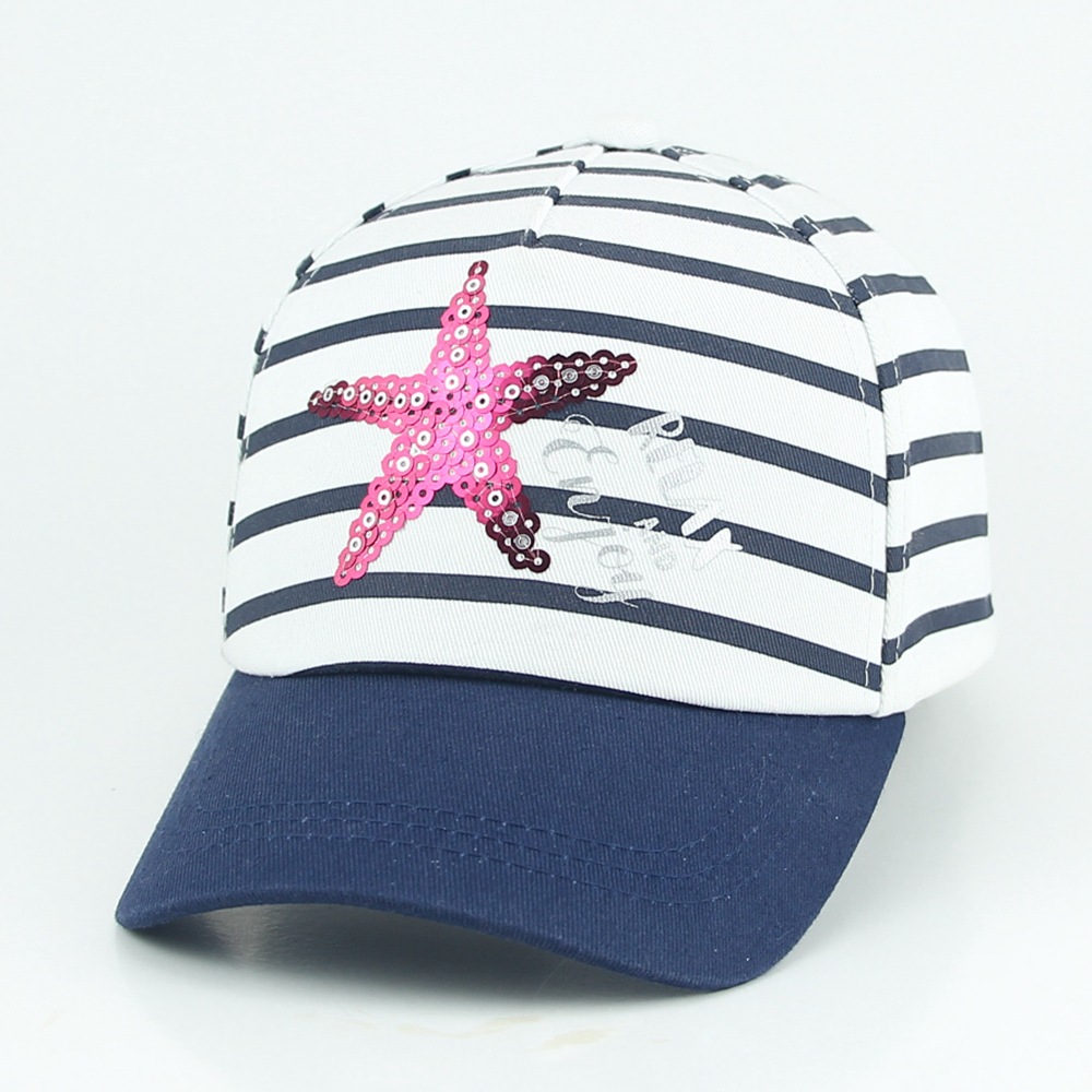 Embroidered silver powder printed striped plastic buckle hat