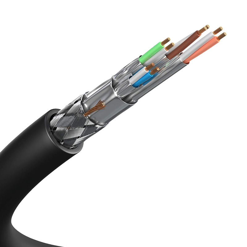 Category 8 Black Round Cable with Blue Connectors