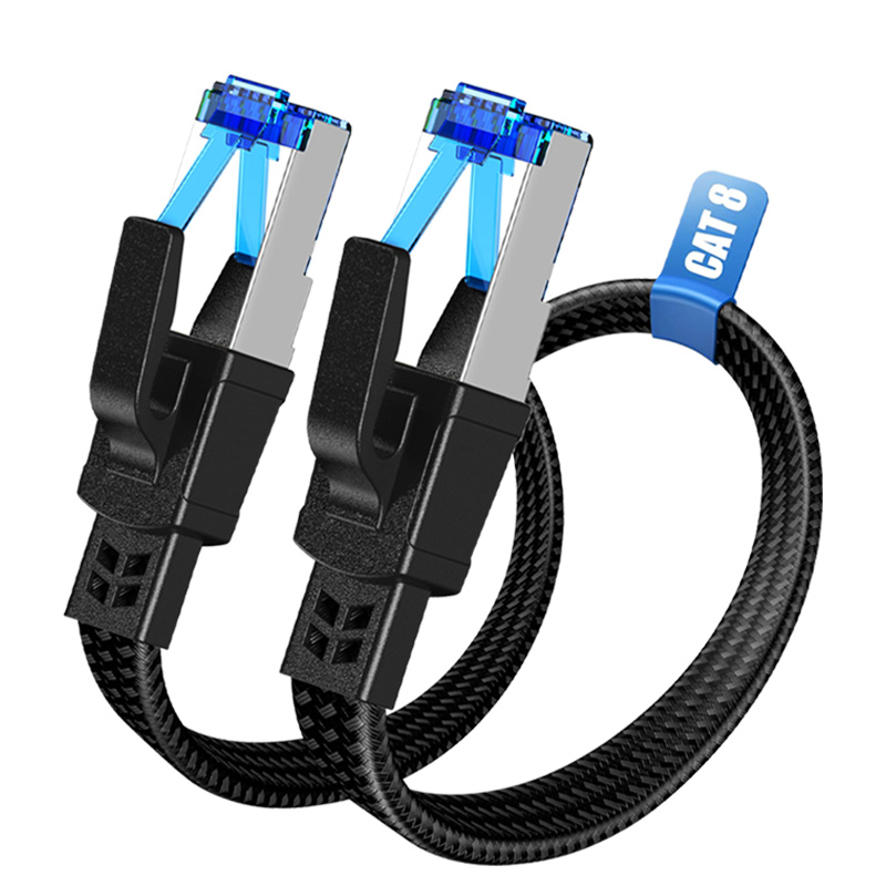 Cat8 Black Braided Flat Cable