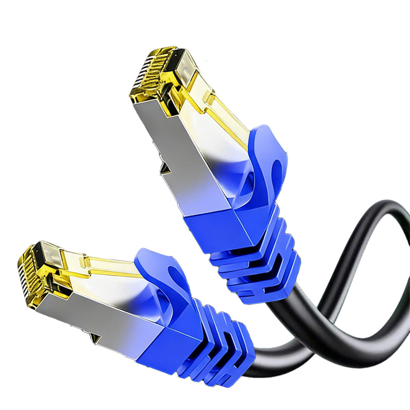 Category 8 Black Round Cable with Blue Connectors