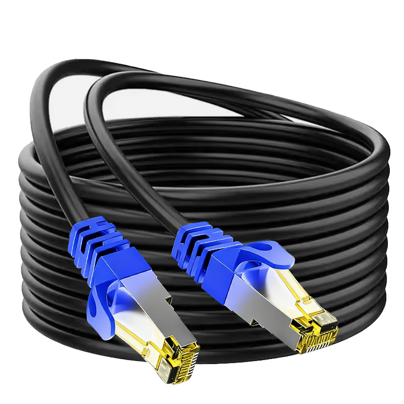 Category 8 Black Round Cable with Blue Connectors