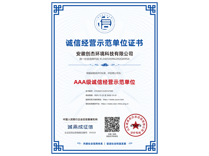 诚信经营示范单位证书