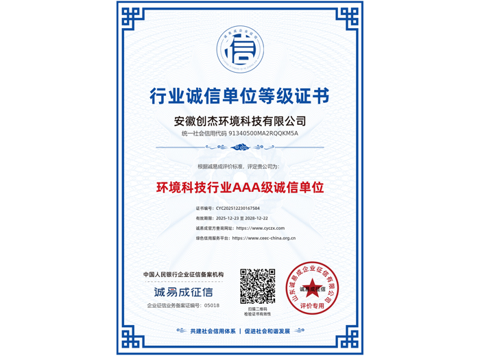 行业诚信单位等级证书