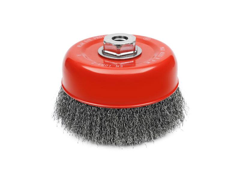 Crimped wire cup brushes