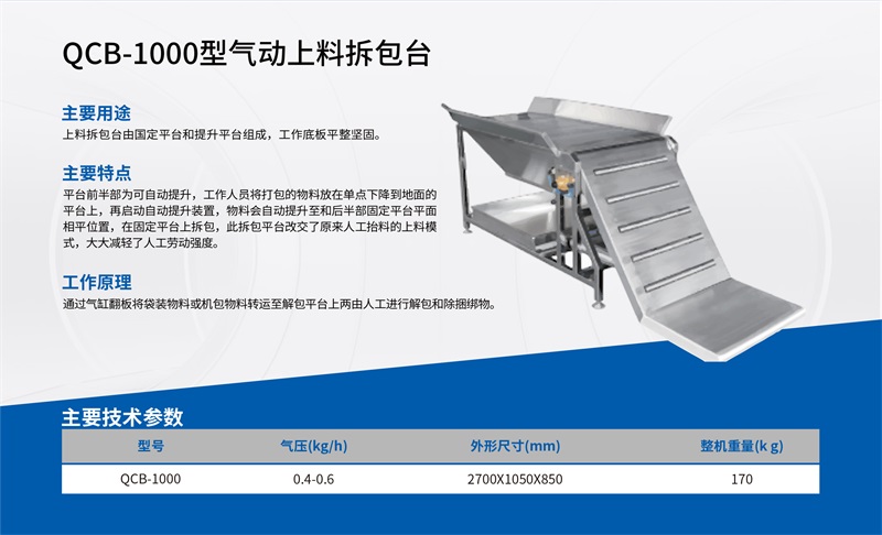QCB-1000型气动上料拆包台
