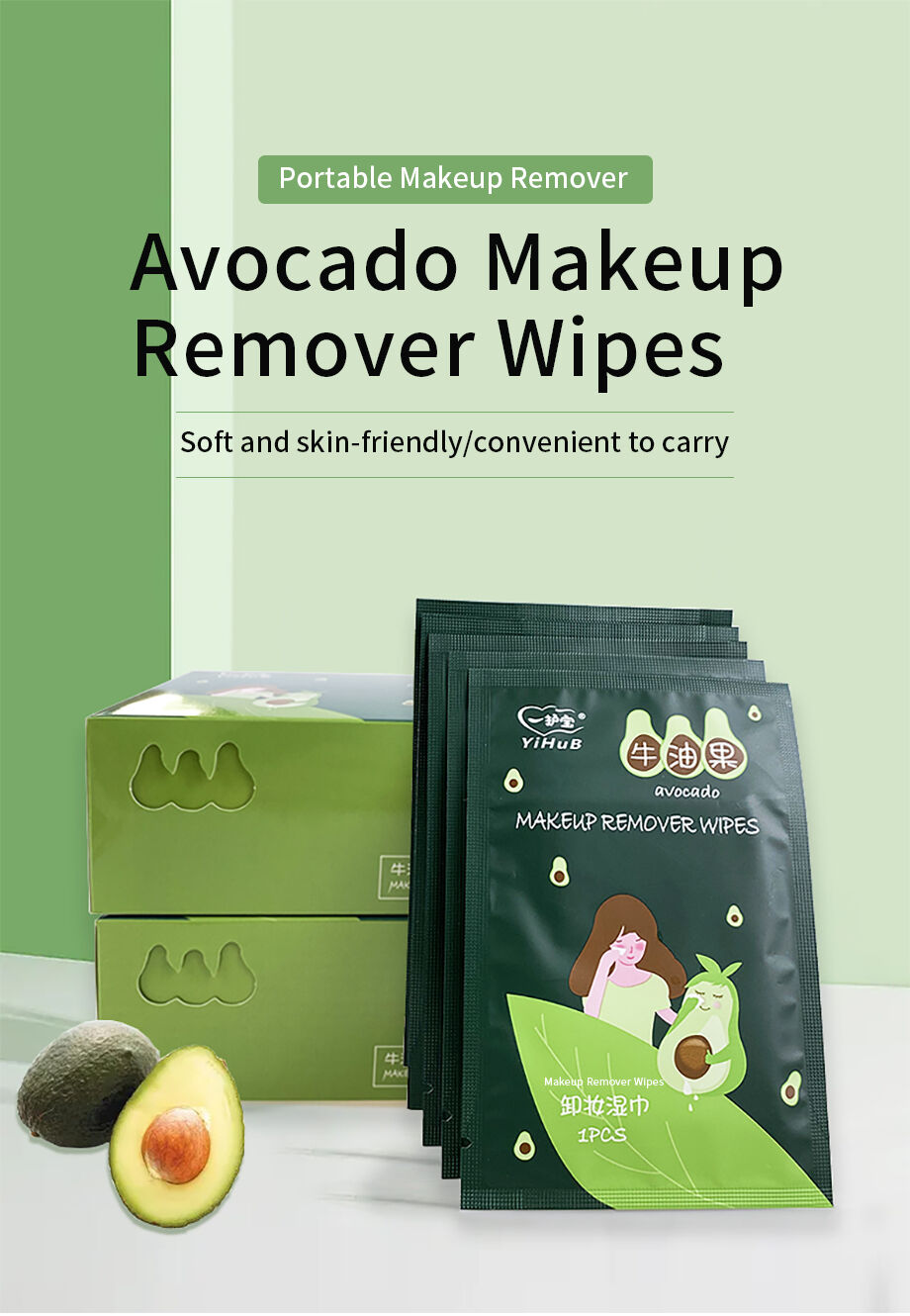 Wholesale Portable Mini Make up Remover Wipes Facial Cloths Avocado Oil Make-up Remover Cleansing Face Wipes for facial cleaning