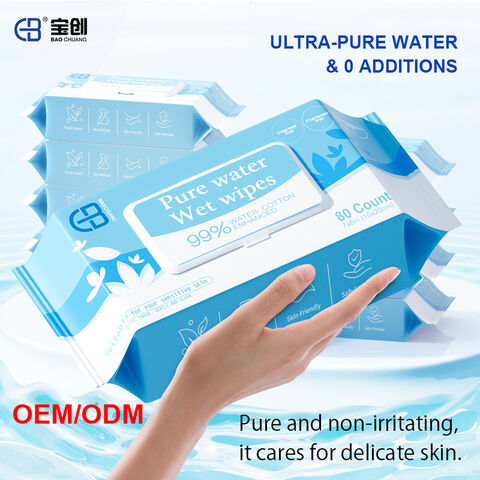 Water Wet Wipes in Stock Free Sample China Disposable Spunlace Pure High Quality Baby Wet Wipes