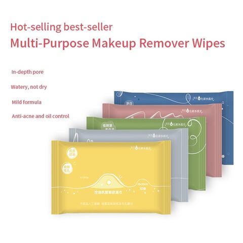 Custom Wholesale Private Label Disposable 10 Pcs Small Bags Makeup Removal Cleaning Tissue Wet Wipes Factory