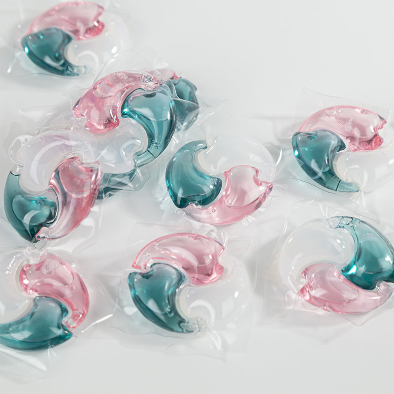 Laundry detergent pod 3D pink, green, and white