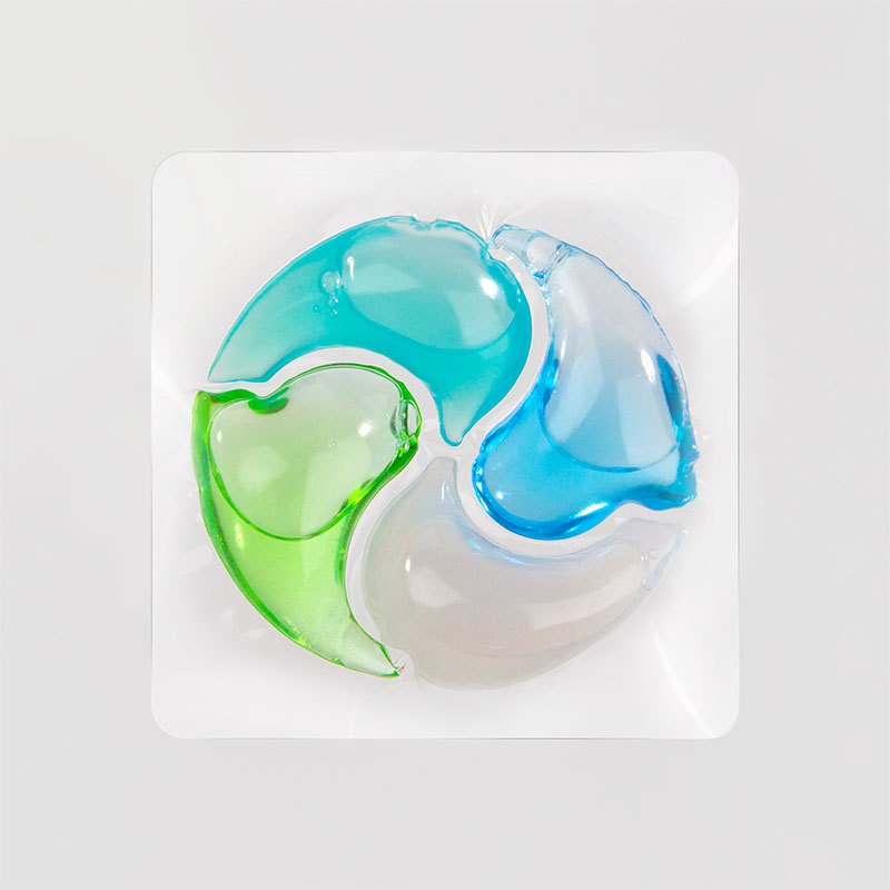 Laundry detergent pod 4D, green, blue, white