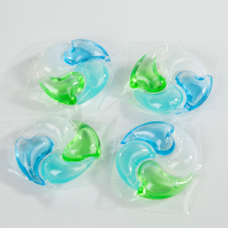 Laundry detergent pod 4D, green, blue, white