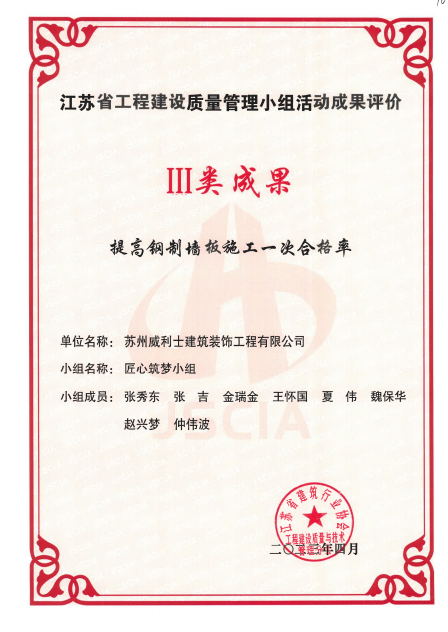 省工程建设质量管理小组活动成果评价1