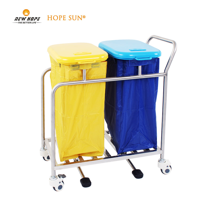 HS6136A Double bag Stainless Steel Dirty Clothes Trolley
