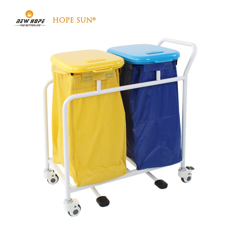 HS6135A Double bag Powder-coated Steel Dirty Clothes Trolley