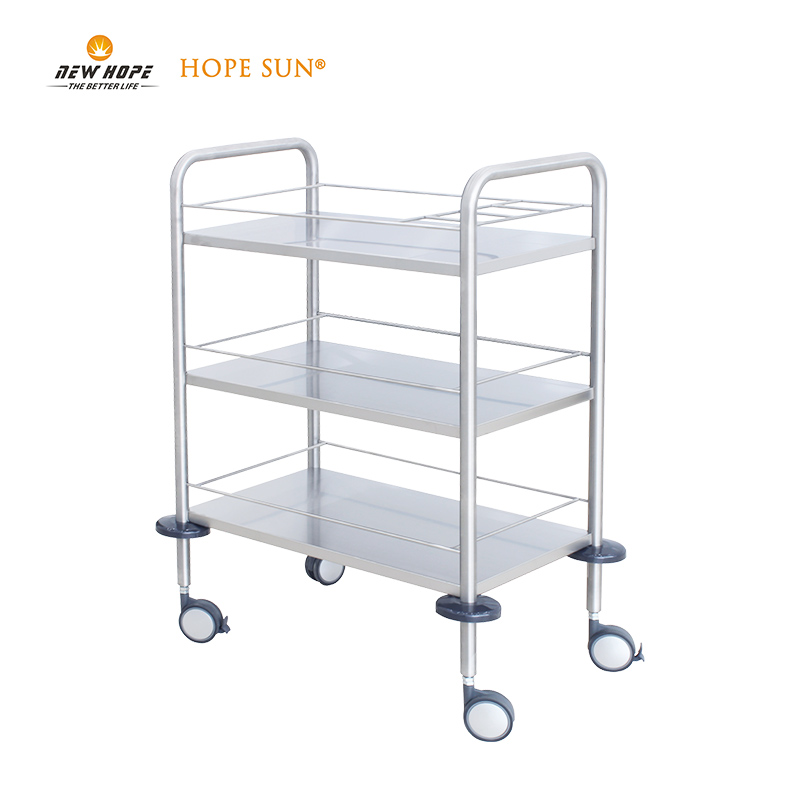 HS6123 Stainless Steel 3-shelf Instrument Trolley