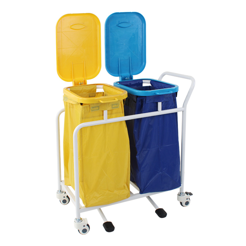 HS6135A Double bag Powder-coated Steel Dirty Clothes Trolley