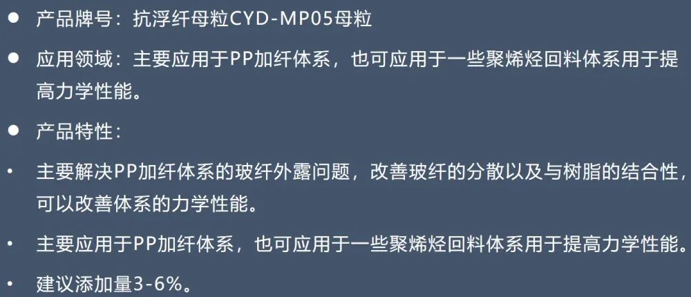 聚丙烯用抗浮纤分散母粒 CYD-MP05-6