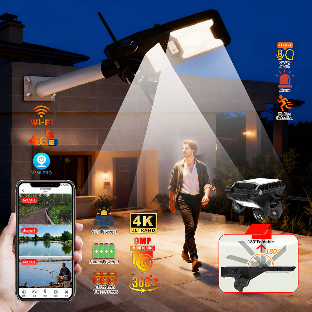 Adjustable outdoor solar street light camera
