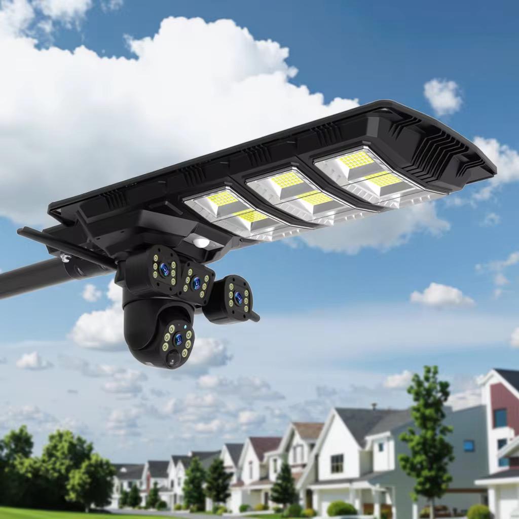 Solar-Powered 4G Street Light with Triple-Lens Surveillance
