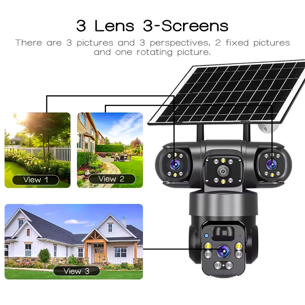 Triple-lens solar-powered 4G dual-light source camera (bullet and dome camera integrated)