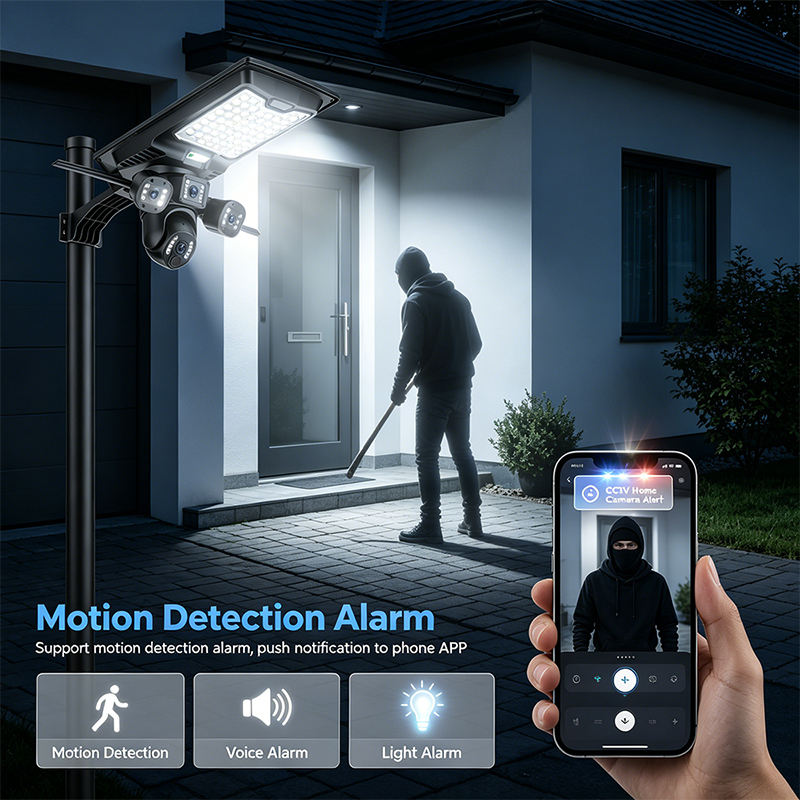 Compact solar-powered surveillance street light